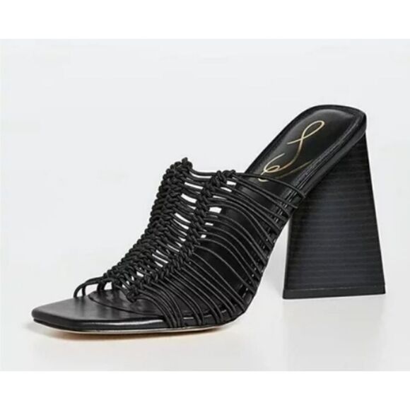 Sam Edelman Laurette Square Toe Black Strappy Block Heels Size 9.5 - Picture 3 of 11